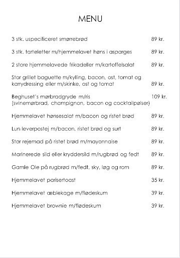 Beghuset Menu