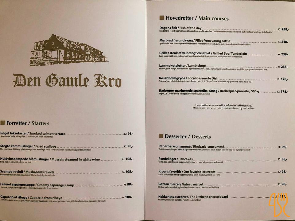 Den Gamle Kro Menu