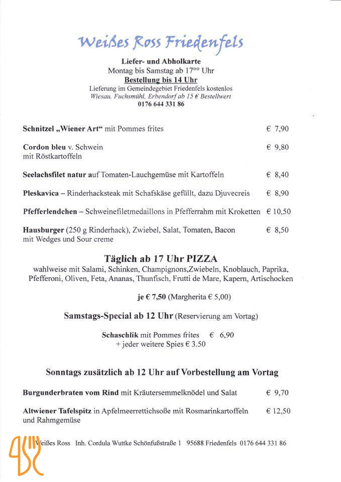 Hune Pizza Menu
