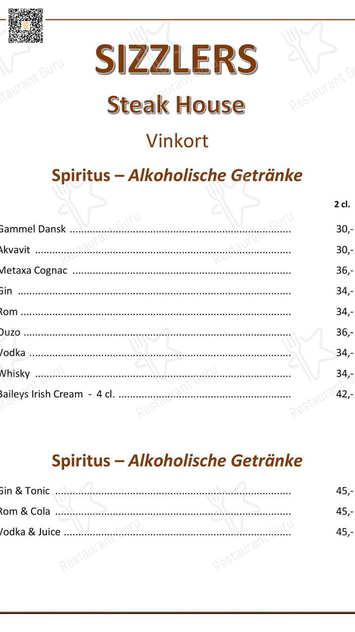 Sizzlers Menu