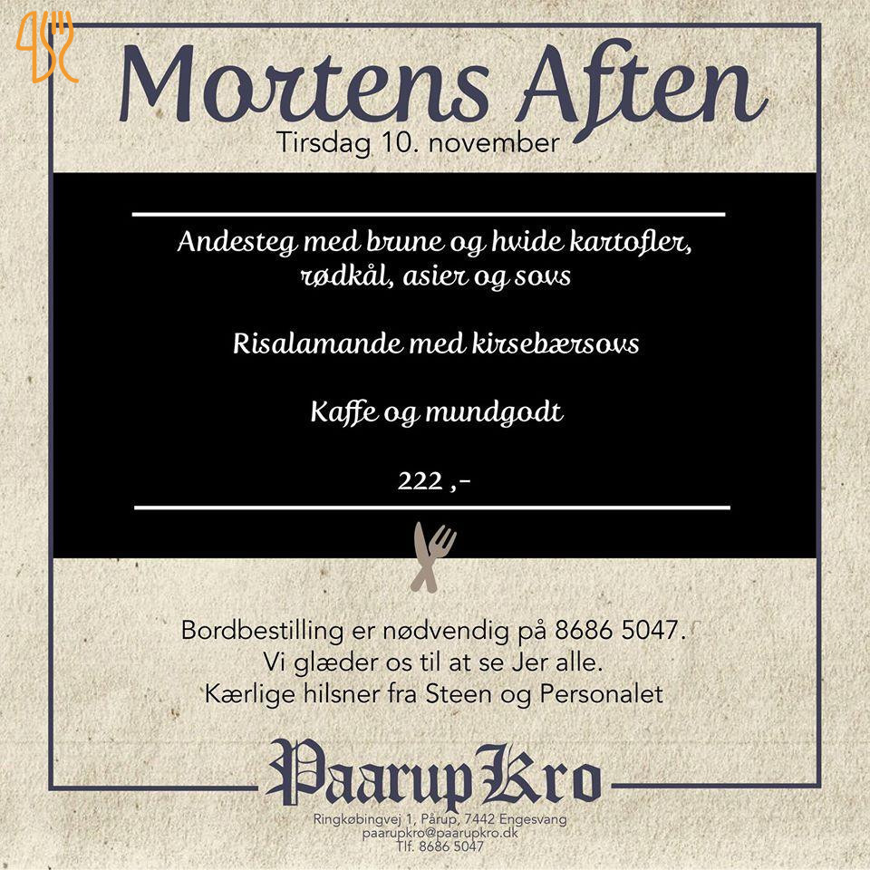 Pårup Kro Menu