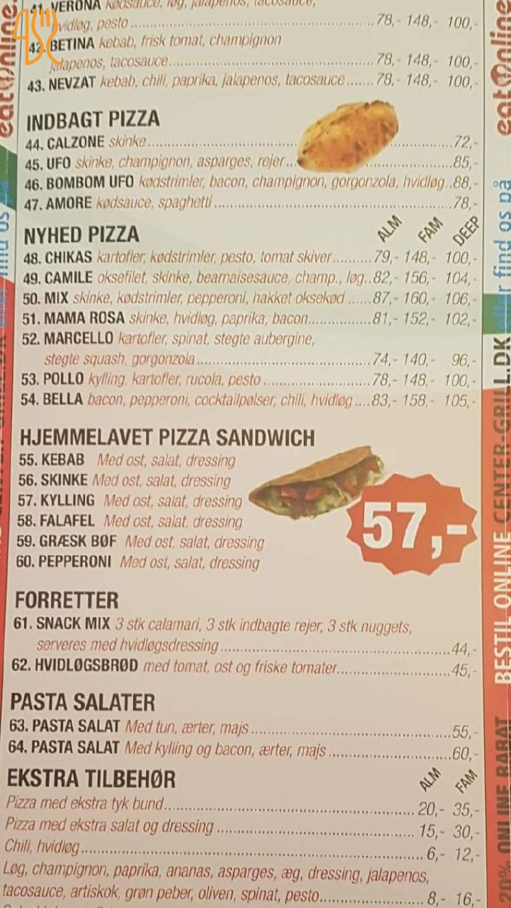 Center Grill Pizzaria Cafe Menu
