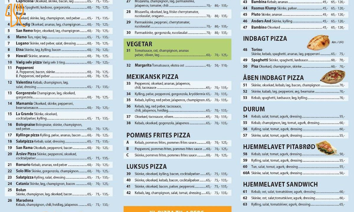 Aarslev Pizza Grill Menu