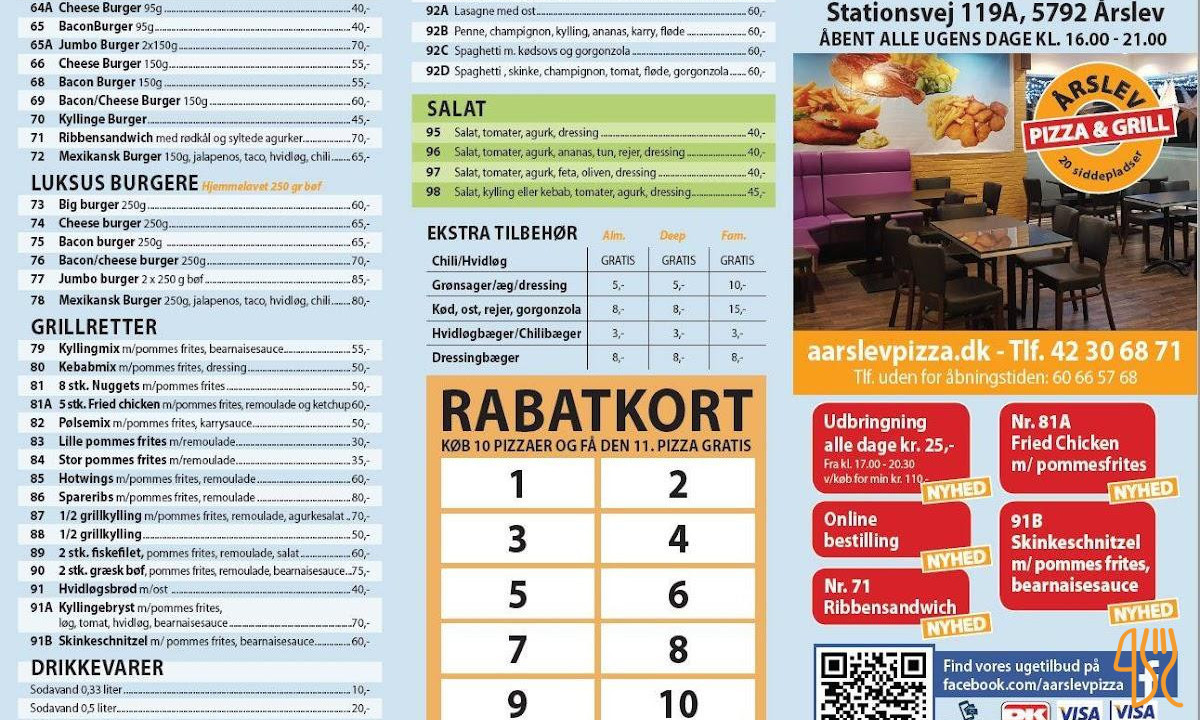 Aarslev Pizza Grill Menu