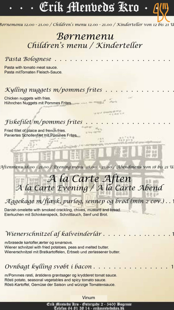 Erik Menveds Kro Menu
