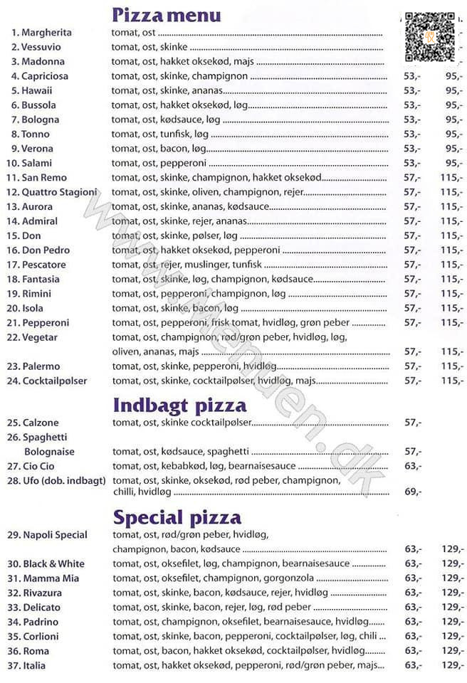 Napoli Pizza Menu