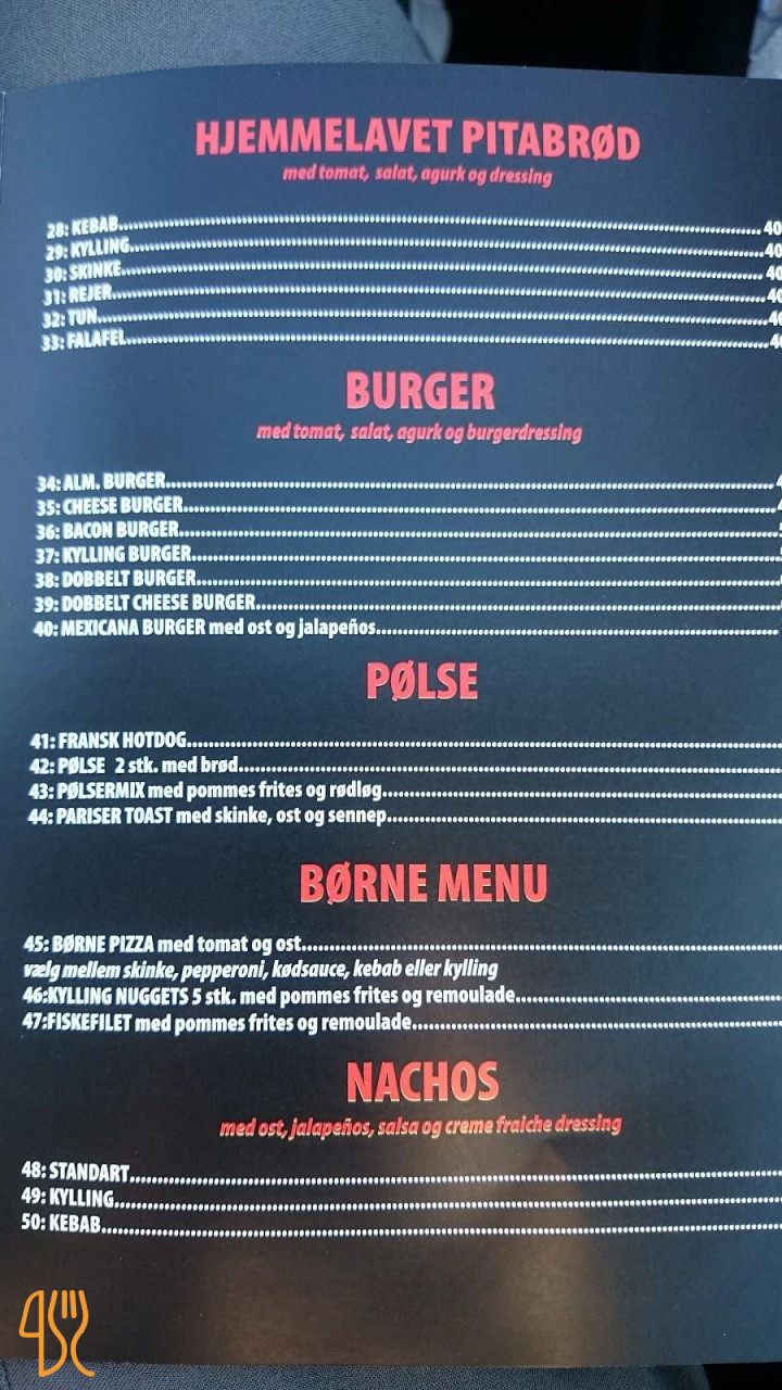 Gedser Pizzaria Menu