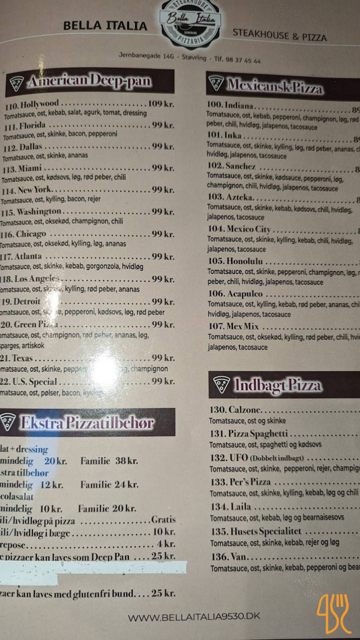 Bella Italia Stoevring Menu