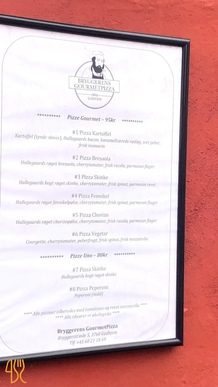Bryggerens Gourmetpizza Menu