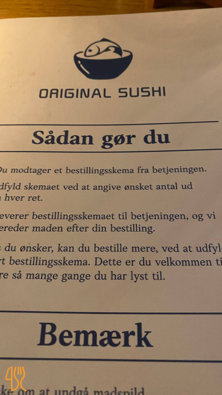 Original Sushi Menu