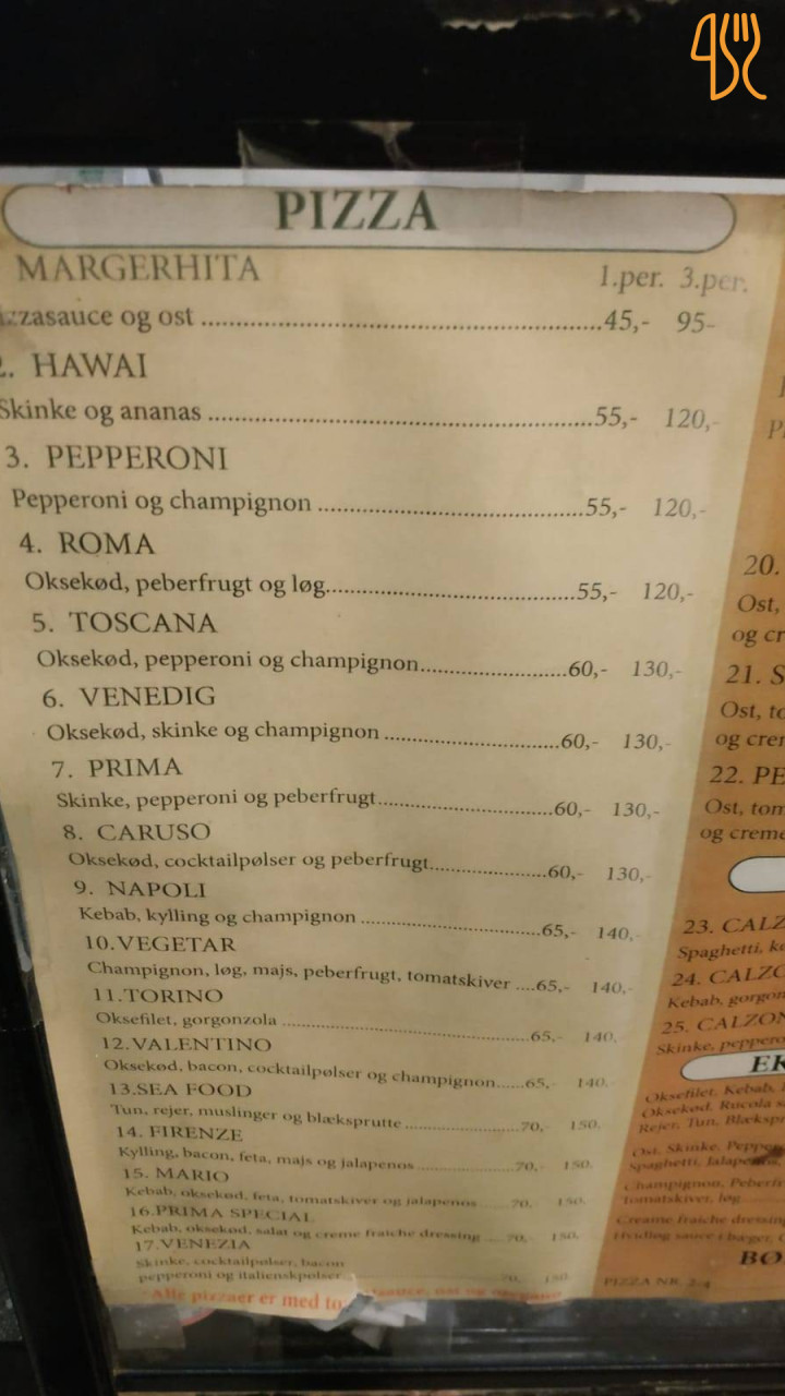 Vitto Pizza Menu