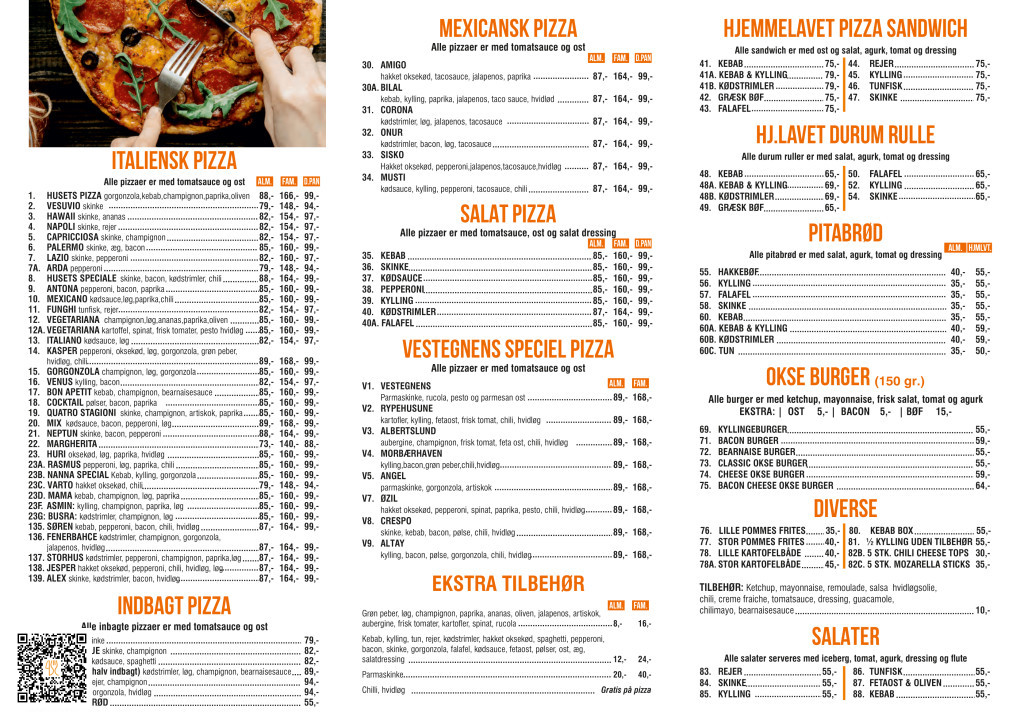 Vestegnens Pizzaria Menu