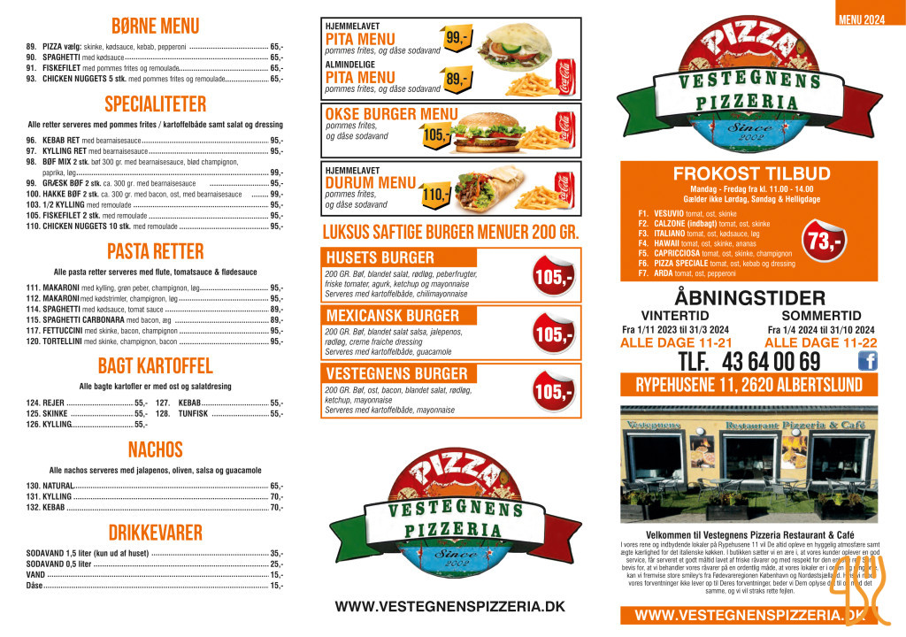Vestegnens Pizzaria Menu
