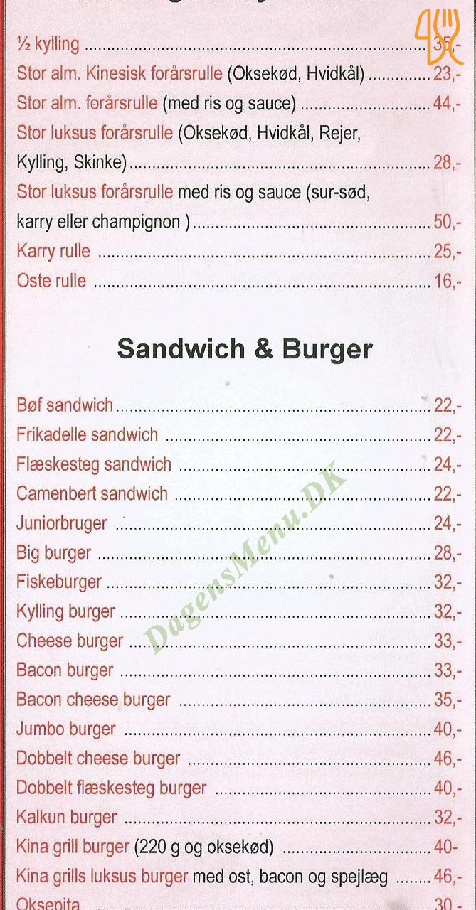 Kina Grill Menu