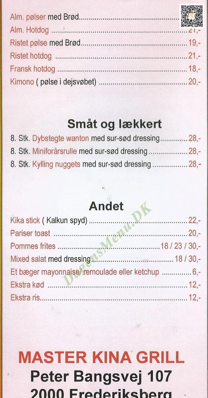 Kina Grill Menu