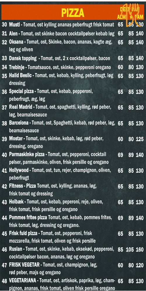 Vinderup Pizza Grill Menu