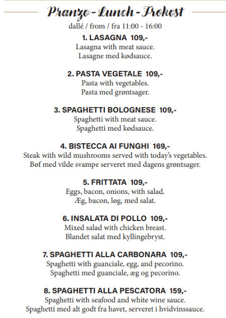 Sole D´italia Menu