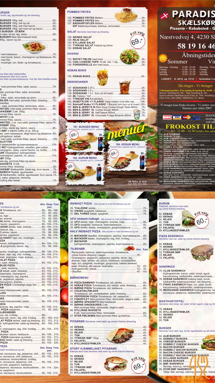 Paradiso Skælskør Menu