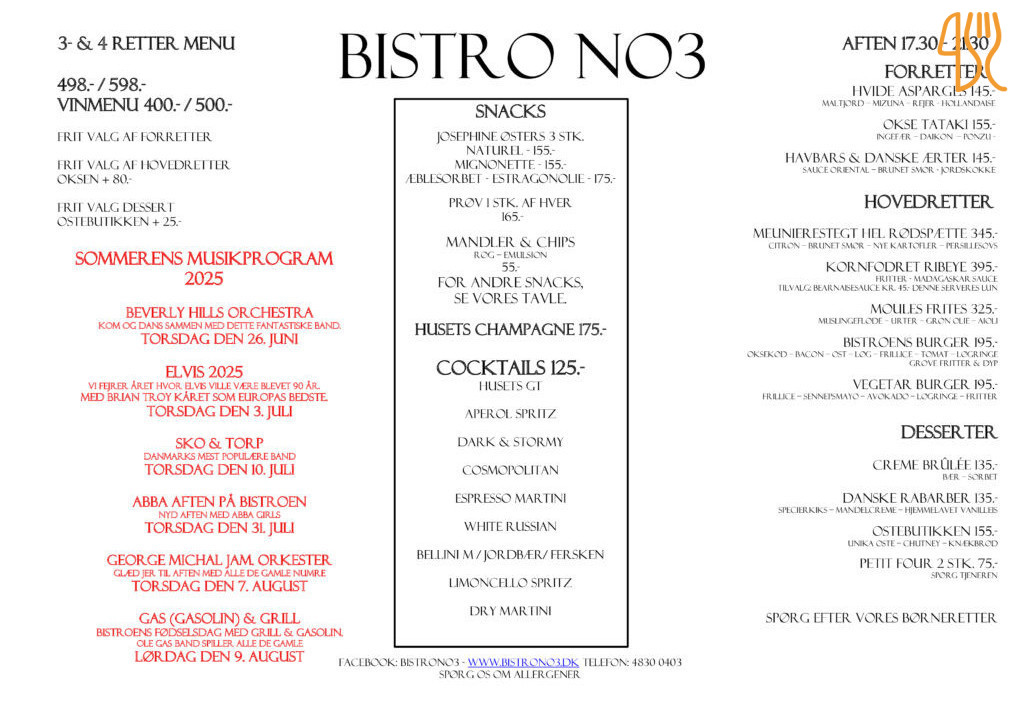 Bistro No. 3 Menu