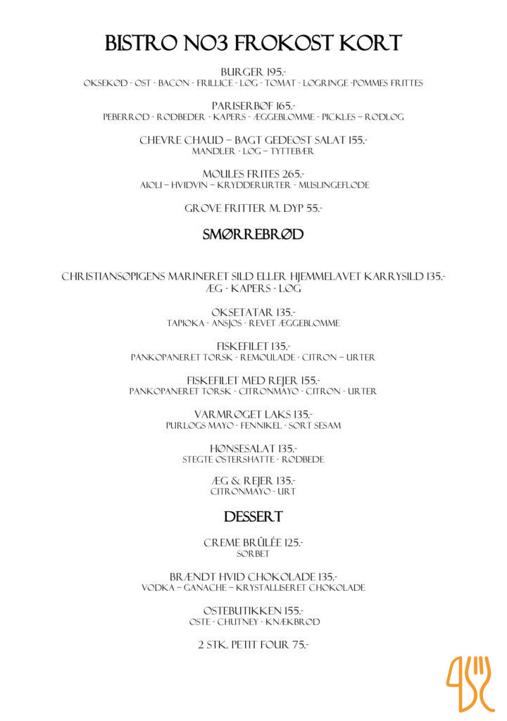 Bistro No. 3 Menu