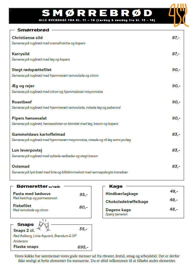 Pipers Hus Menu