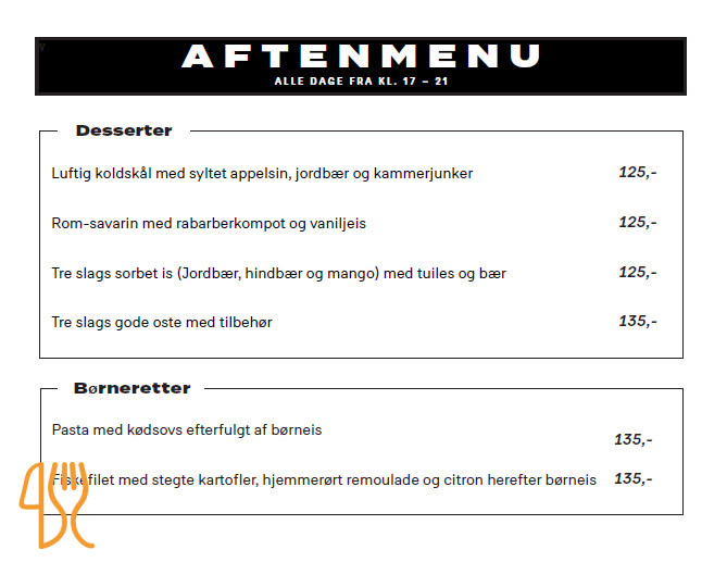 Pipers Hus Menu