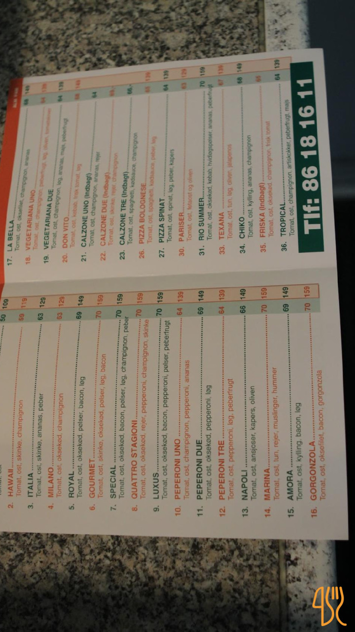 Frederiksbjerg Pizza Menu