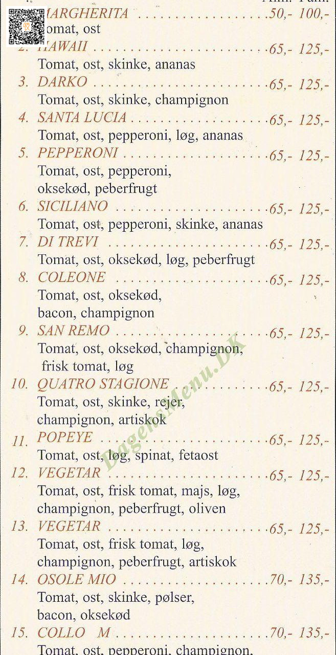Pizza Pronta Menu