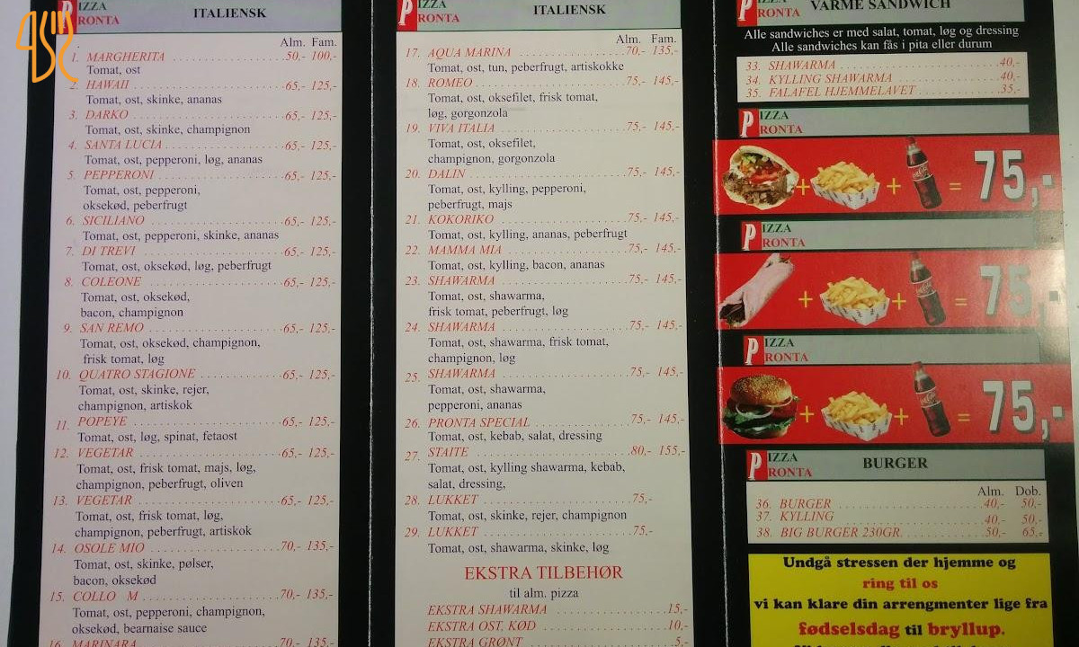 Pizza Pronta Menu