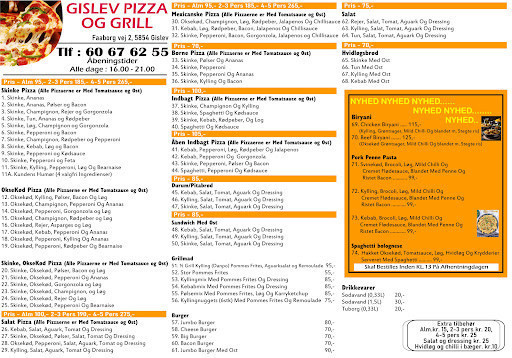 Gislev Pizza Grill Menu