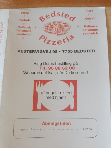 Bedsted Pizzarie Menu
