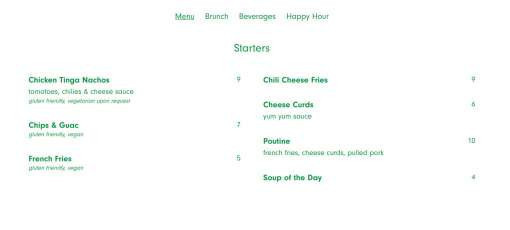 Phunky Menu