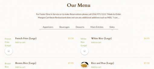 Siam Cooking Menu
