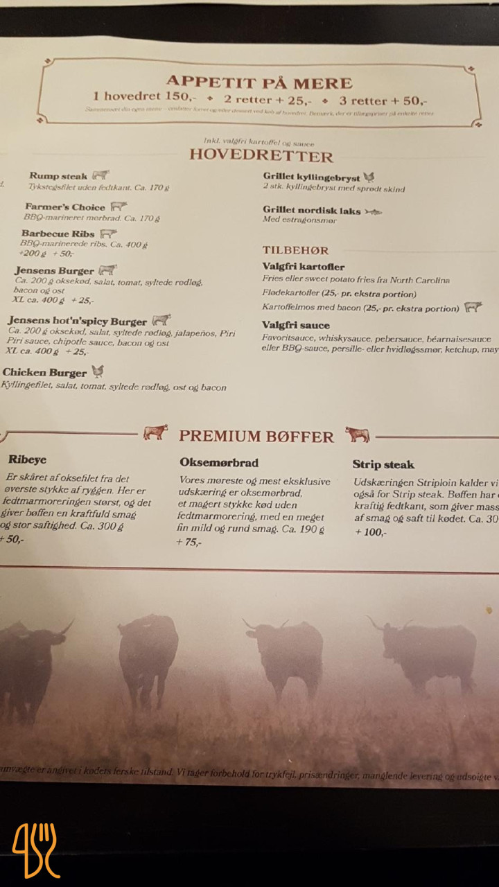 Jensen's Boefhus Menu