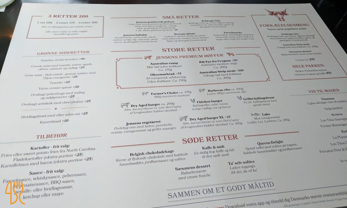 Jensen's Boefhus Menu
