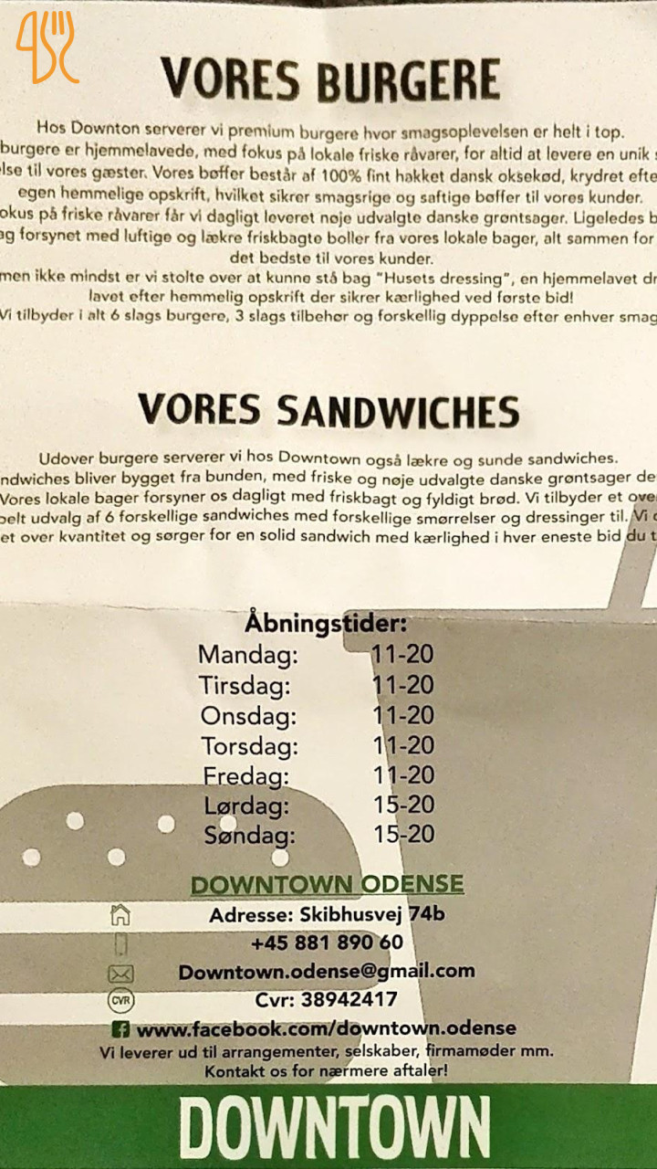 Downtown Sandwich Burgers Menu