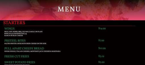 Isola Pizza Menu