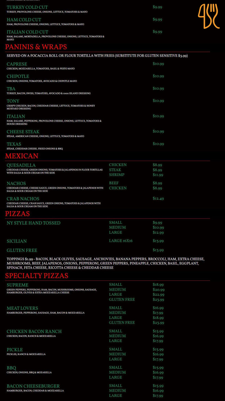Isola Pizza Menu
