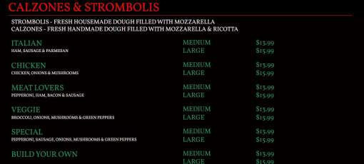 Isola Pizza Menu