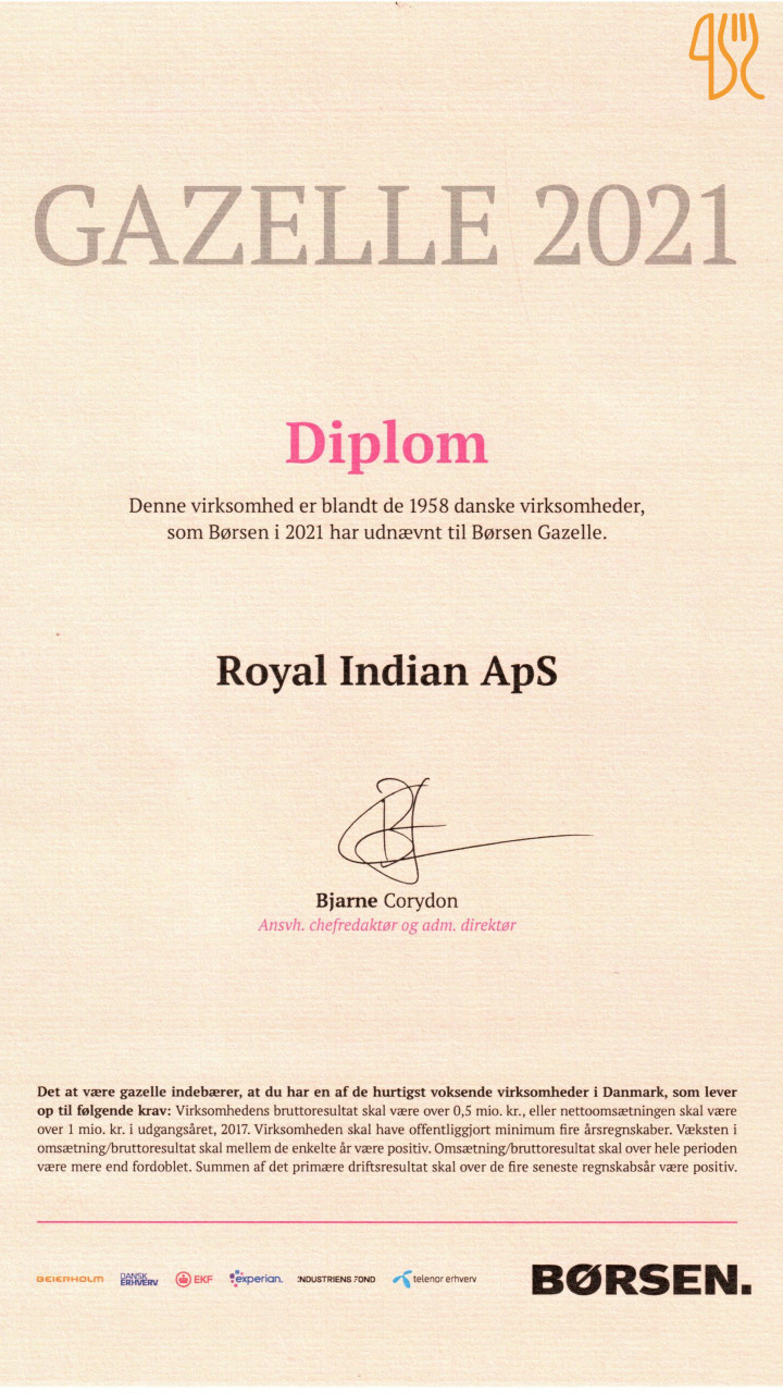 Royal Indian Valby Menu