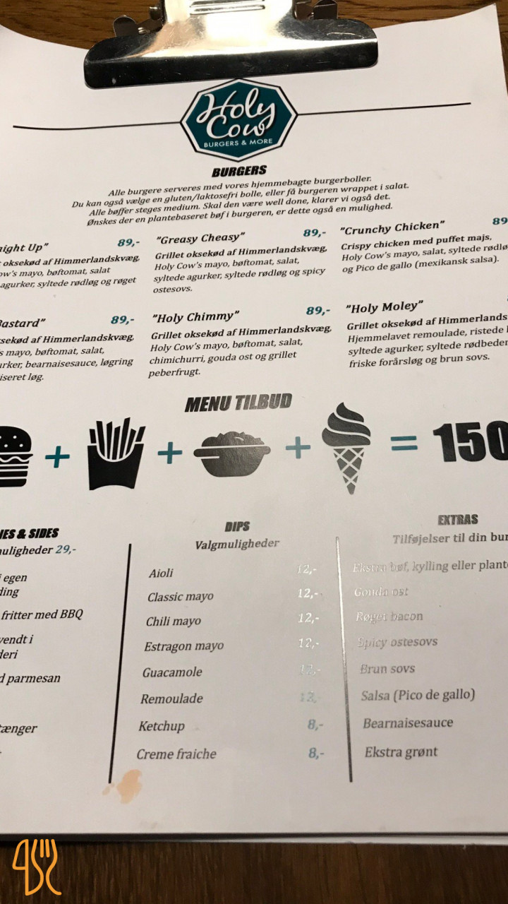 Holy Cow Menu