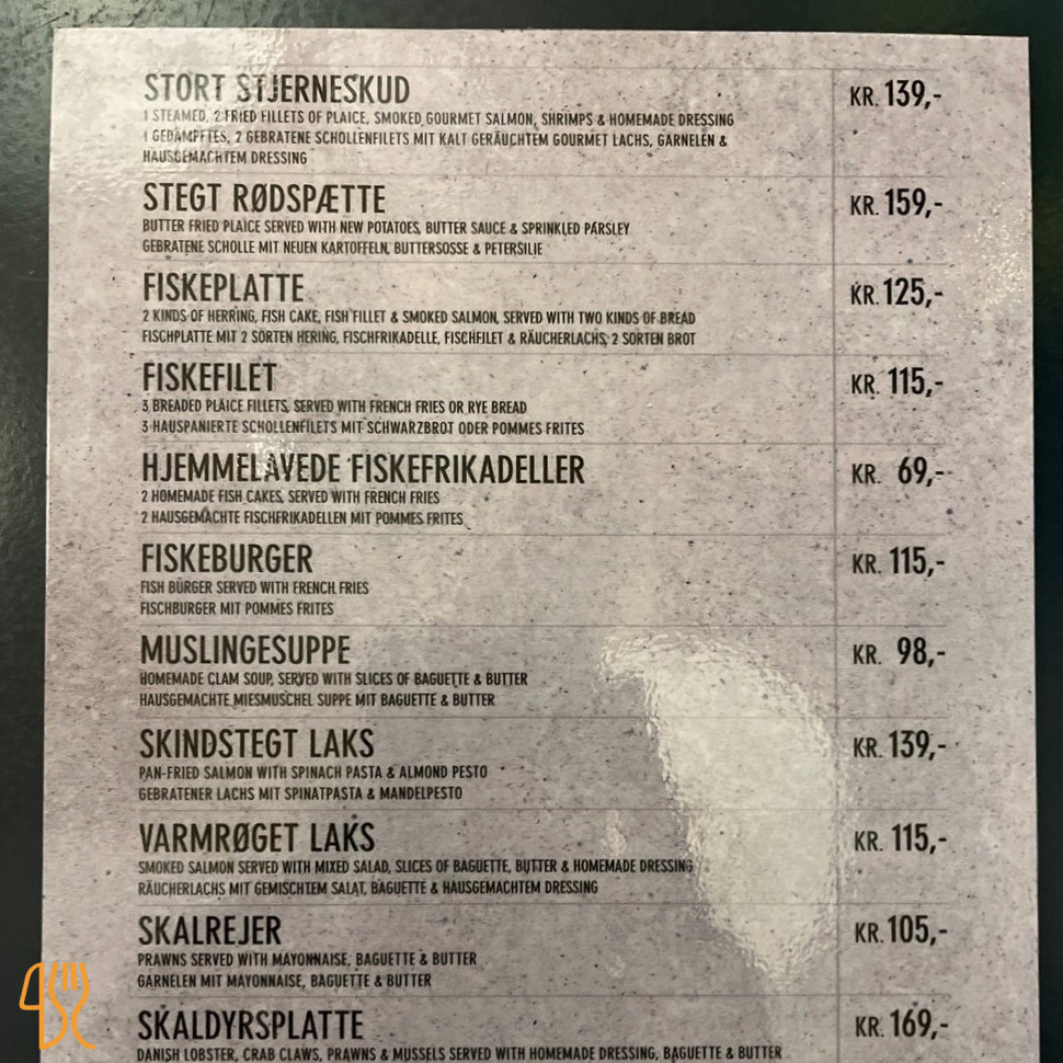Hirtshals Fiskehus Menu