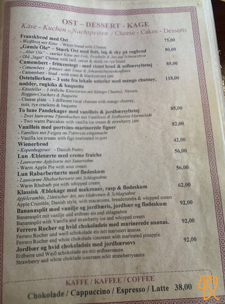 Weis Stue Menu