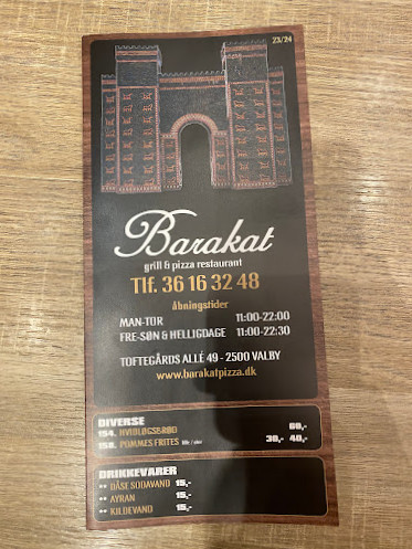 Barakat Pizza Grill Menu