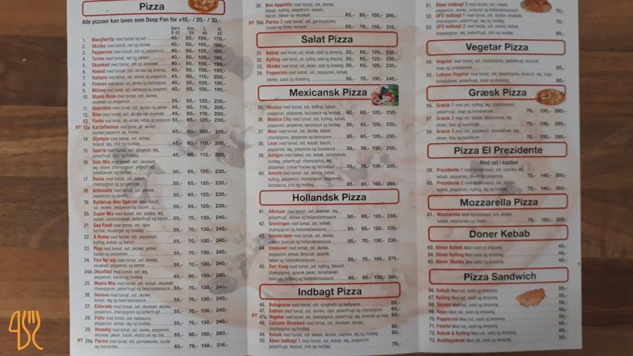 Bylderup Bov Pizza Grill Menu