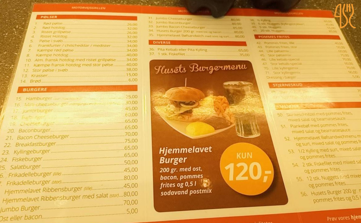 Motorvejsgrillen Menu