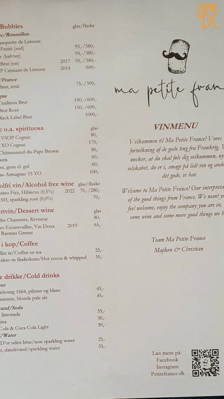Ma Petite France Menu