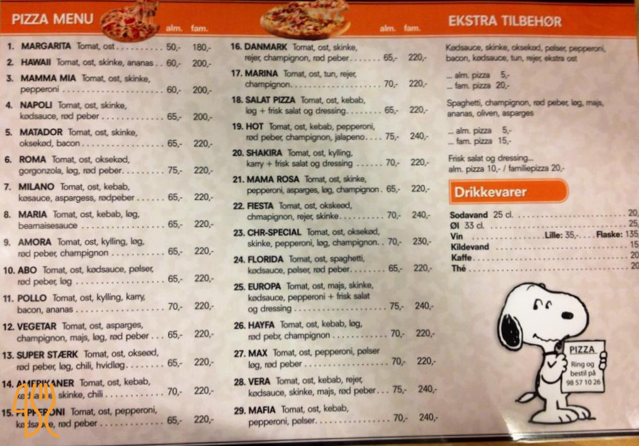 Kulturcafeen Menu
