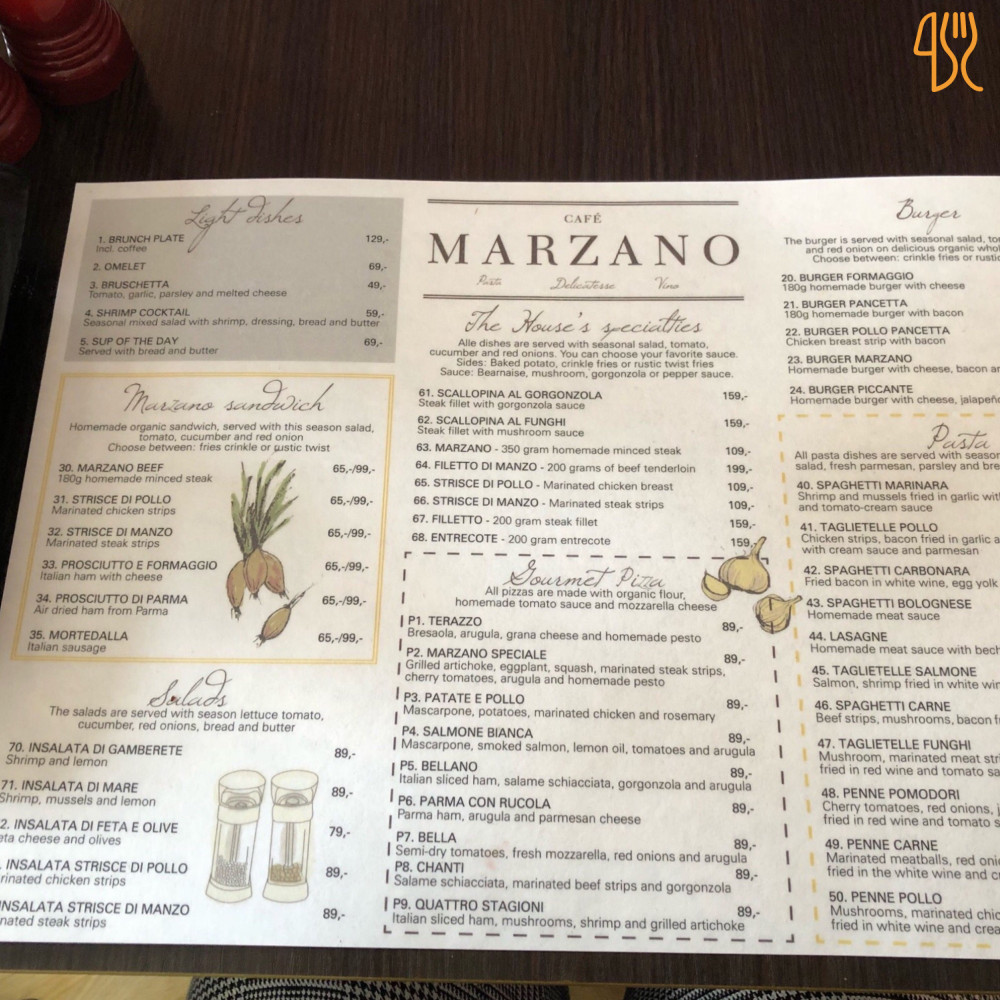Cafe Marzano Menu