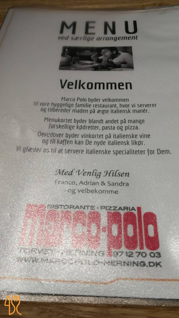 Marco Polo Pizzeria Herning Menu